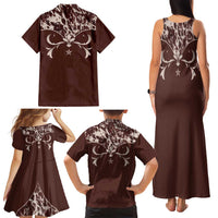Cowboys Wild West Family Matching Tank Maxi Dress and Hawaiian Shirt Dark Brown Cow Prints - Wonder Print Shop