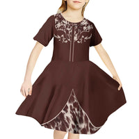 Cowboys Wild West Kid Short Sleeve Dress Dark Brown Cow Prints - Wonder Print Shop