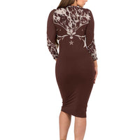 Cowboys Wild West Long Sleeve Bodycon Dress Dark Brown Cow Prints - Wonder Print Shop