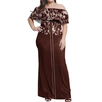 Cowboys Wild West Off Shoulder Maxi Dress Dark Brown Cow Prints - Wonder Print Shop