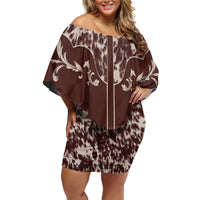 Cowboys Wild West Off Shoulder Short Dress Dark Brown Cow Prints - Wonder Print Shop