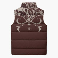 Cowboys Wild West Sleeveless Puffer Jacket Dark Brown Cow Prints - Wonder Print Shop