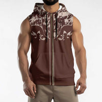 Cowboys Wild West Sleeveless Zip Hoodie Dark Brown Cow Prints - Wonder Print Shop