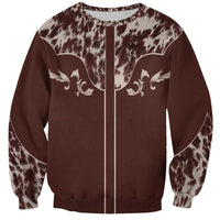 Cowboys Wild West Sweatshirt Dark Brown Cow Prints - Wonder Print Shop