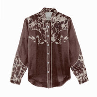 Cowboys Wild West Women Casual Shirt Dark Brown Cow Prints - Wonder Print Shop