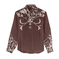 Cowboys Wild West Women Casual Shirt Dark Brown Cow Prints - Wonder Print Shop