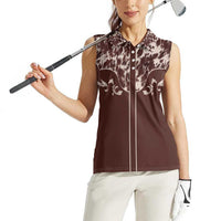 Cowboys Wild West Women Sleeveless Polo Shirt Dark Brown Cow Prints - Wonder Print Shop