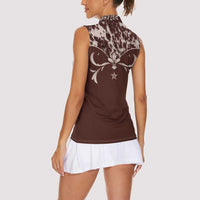 Cowboys Wild West Women Sleeveless Polo Shirt Dark Brown Cow Prints - Wonder Print Shop