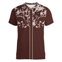 Cowboys Wild West Women V-Neck T-Shirt Dark Brown Cow Prints - Wonder Print Shop