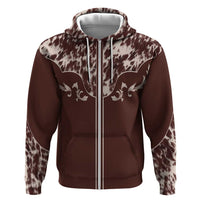 Cowboys Wild West Zip Hoodie Dark Brown Cow Prints - Wonder Print Shop