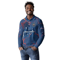 Cape Verde Football WC26 Custom Long Sleeve Polo Shirt Dark Horse Rising