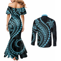 polynesian-pride-couples-matching-mermaid-dress-and-long-sleeve-button-shirts-turtle-hibiscus-luxury-style-aquamarine