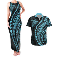 Polynesian Pride Couples Matching Tank Maxi Dress and Hawaiian Shirt Turtle Hibiscus Luxury Style - Aquamarine LT7 - Wonder Print Shop