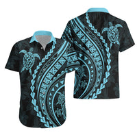 Polynesian Pride Hawaiian Shirt Turtle Hibiscus Luxury Style - Aquamarine - Wonder Print Shop