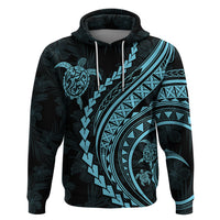 Polynesian Pride Hoodie Turtle Hibiscus Luxury Style - Aquamarine - Wonder Print Shop