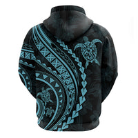 Polynesian Pride Hoodie Turtle Hibiscus Luxury Style - Aquamarine - Wonder Print Shop