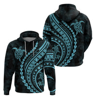 Polynesian Pride Hoodie Turtle Hibiscus Luxury Style - Aquamarine - Wonder Print Shop