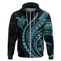 Polynesian Pride Hoodie Turtle Hibiscus Luxury Style - Aquamarine - Wonder Print Shop