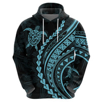 Polynesian Pride Hoodie Turtle Hibiscus Luxury Style - Aquamarine - Wonder Print Shop