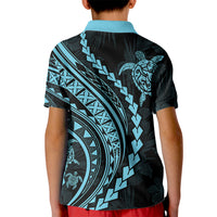 Polynesian Pride Kid Polo Shirt Turtle Hibiscus Luxury Style - Aquamarine - Wonder Print Shop