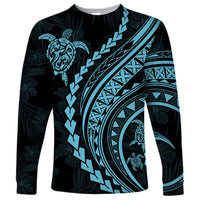 Polynesian Pride Long Sleeve Shirt Turtle Hibiscus Luxury Style - Aquamarine - Wonder Print Shop