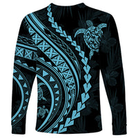 Polynesian Pride Long Sleeve Shirt Turtle Hibiscus Luxury Style - Aquamarine - Wonder Print Shop