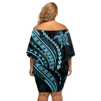 Polynesian Pride Off Shoulder Short Dress Turtle Hibiscus Luxury Style - Aquamarine - Wonder Print Shop