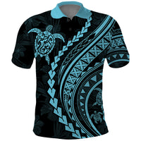 Polynesian Pride Polo Shirt Turtle Hibiscus Luxury Style - Aquamarine - Wonder Print Shop