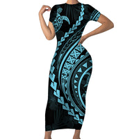 Polynesian Pride Short Sleeve Bodycon Dress Turtle Hibiscus Luxury Style - Aquamarine - Wonder Print Shop