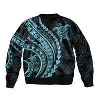 Polynesian Pride Sleeve Zip Bomber Jacket Turtle Hibiscus Luxury Style - Aquamarine - Wonder Print Shop