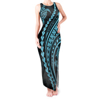 Polynesian Pride Tank Maxi Dress Turtle Hibiscus Luxury Style - Aquamarine - Wonder Print Shop