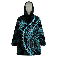 Polynesian Pride Wearable Blanket Hoodie Turtle Hibiscus Luxury Style - Aquamarine - Wonder Print Shop