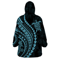 Polynesian Pride Wearable Blanket Hoodie Turtle Hibiscus Luxury Style - Aquamarine - Wonder Print Shop