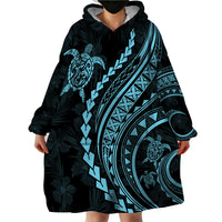 Polynesian Pride Wearable Blanket Hoodie Turtle Hibiscus Luxury Style - Aquamarine - Wonder Print Shop