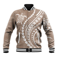 Polynesian Pride Baseball Jacket Turtle Hibiscus Luxury Style - Beige LT7 - Wonder Print Shop
