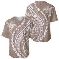 Polynesian Pride Baseball Jersey Turtle Hibiscus Luxury Style - Beige LT7 - Wonder Print Shop