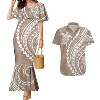 Polynesian Pride Couples Matching Mermaid Dress and Hawaiian Shirt Turtle Hibiscus Luxury Style - Beige LT7 - Wonder Print Shop