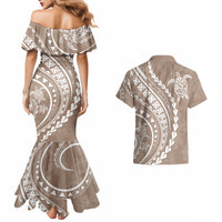 Polynesian Pride Couples Matching Mermaid Dress and Hawaiian Shirt Turtle Hibiscus Luxury Style - Beige LT7 - Wonder Print Shop