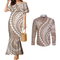 polynesian-pride-couples-matching-mermaid-dress-and-long-sleeve-button-shirts-turtle-hibiscus-luxury-style-beige