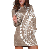 Polynesian Pride Hoodie Dress Turtle Hibiscus Luxury Style - Beige - Wonder Print Shop