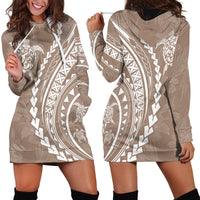 Polynesian Pride Hoodie Dress Turtle Hibiscus Luxury Style - Beige - Wonder Print Shop