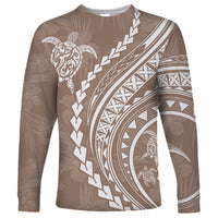 Polynesian Pride Long Sleeve Shirt Turtle Hibiscus Luxury Style - Beige - Wonder Print Shop
