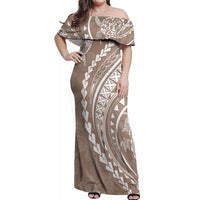 Polynesian Pride Off Shoulder Maxi Dress Turtle Hibiscus Luxury Style - Beige - Wonder Print Shop