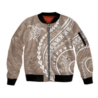 Polynesian Pride Sleeve Zip Bomber Jacket Turtle Hibiscus Luxury Style - Beige - Wonder Print Shop