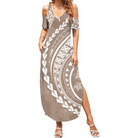 Polynesian Pride Summer Maxi Dress Turtle Hibiscus Luxury Style - Beige - Wonder Print Shop