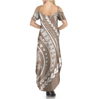Polynesian Pride Summer Maxi Dress Turtle Hibiscus Luxury Style - Beige - Wonder Print Shop