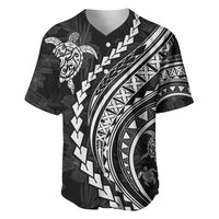 Polynesian Pride Baseball Jersey Turtle Hibiscus Luxury Style - Black LT7 - Wonder Print Shop