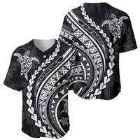 Polynesian Pride Baseball Jersey Turtle Hibiscus Luxury Style - Black LT7 - Wonder Print Shop