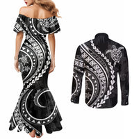 polynesian-pride-couples-matching-mermaid-dress-and-long-sleeve-button-shirts-turtle-hibiscus-luxury-style-black