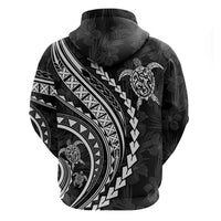 Polynesian Pride Hoodie Turtle Hibiscus Luxury Style - Black - Wonder Print Shop